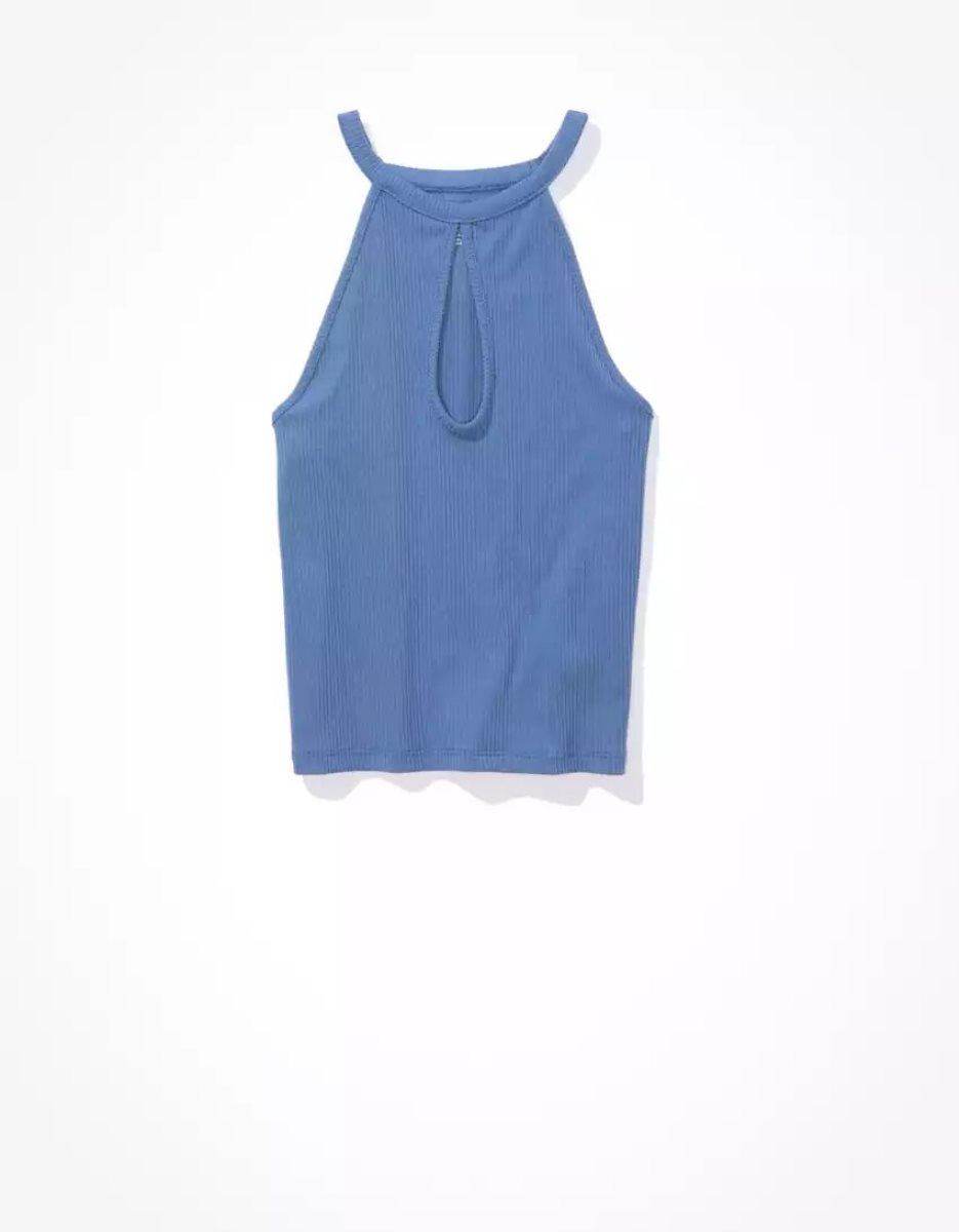 Debardeur American Eagle AE High Neck Cut-Out Halter Bleu Marine Femme | WEG-30159810